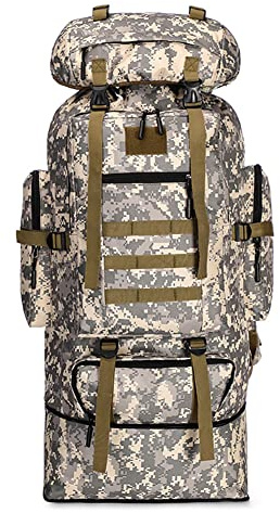 Qiantull Wanderrucksack 100L Groß Kapazität Trekkingrucksack Outdoor Universal Rucksack Camping Sport Reise Daypack Reiserucksack für Herren Damen Camouflage 2# 100L