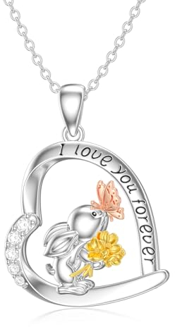 ROMANTICWORK Kaninchen Kette 925 Sterling Silber Herz Hase Anhänger Halskette Kaninchen Hase Schmuck Geschenke für Damen Mädchen
