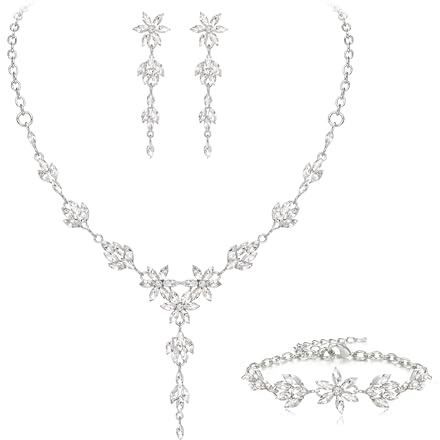 EVER FAITH Set di gioielli da sposa per damigella d'onore con strass di cristallo fiore collana orecchini donna argento trasparente,