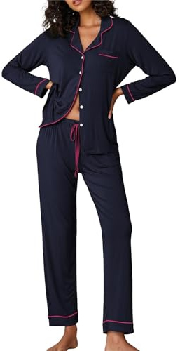 Ekouaer Pigiama Donna Set Pigiama a Due Pezzi Abbigliamento da Notte Sleepwear Completo Casa per Donne Blu Navy XXL