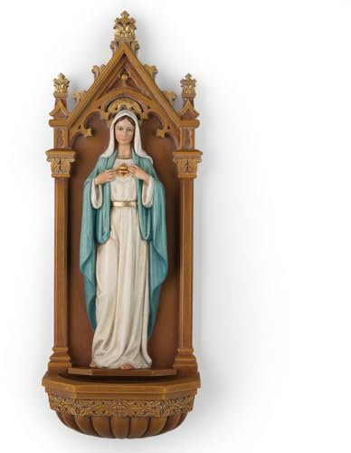 BC Catholic Immaculate Heart of Mary Statue, Blessed Virgin Mary Holy Water Font Wall Plaque, Inspirational Home Décor, Religious Gift 9 H, Renaissance Sculpture Handmade by Buildclassic