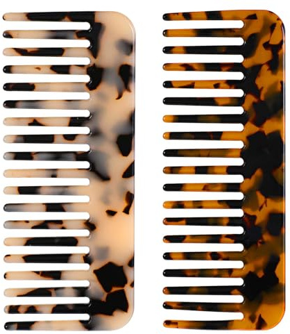 Mabor 2 Pack Wide Tooth Comb, 4.65 Inch Acetate Hair Detangling Leopard Pocket Comb for Women Thick Curly Wavy Hair