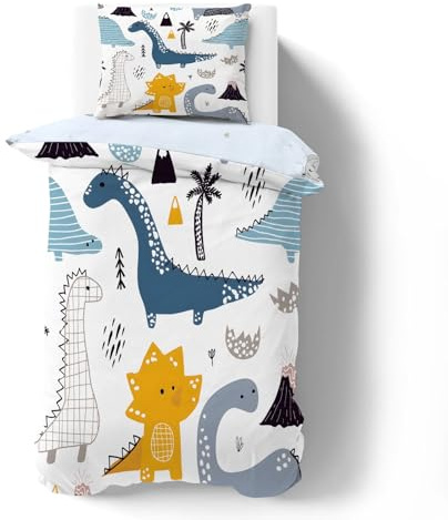 Qiwagu Copripiumino Singolo 155x220 Giungla Tropicale Dei Dinosauri Set di Biancheria da Letto 155x220 cm Morbido Traspirante Biancheria Da Letto Copri piumino con Cerniera e 2 Federe 50x80 cm Adulti