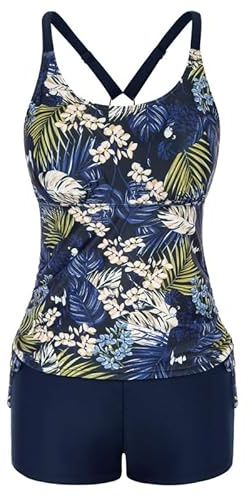 JASAMBAC Tankini Mujer Traje de Baño de Dos Piezas Abdomen Tankini Parte Superior Y Cintura Alta Bañador Cómodo Traje de Baño con Tirantes Ajustables Deportivo Moda Playa