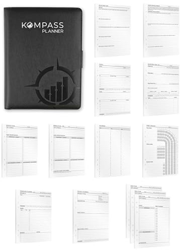 KOMPASS® A5 Ring Binder | Planning Set incl. 309 Planner Inserts & Divider Set| Refillable A5 Planner | Productivity Organizer, Bullet Journal, Habit Tracker