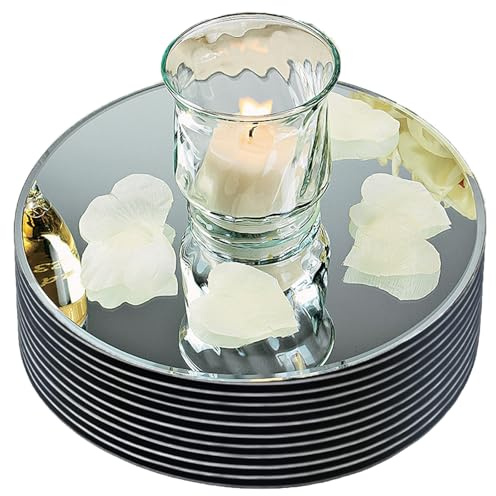12 Round Mirror Centerpieces for Tables Decorations, 10 Pack Acrylic Circle Mirror Tray Candle Plate 2mm Thickness Mirror Centerpiece Table Decorations for Wedding Decorations Party, Wall Decor