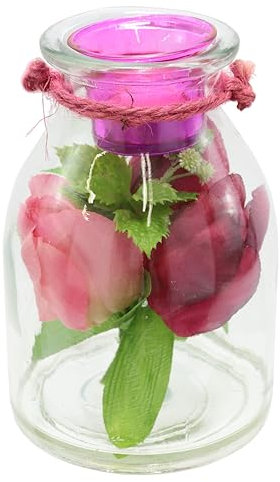 Tarro Decorativo de Cristal con portavelas y Tulipanes, Flores Artificiales Decoradas, candelabro, Velas, luz de Ambiente, decoración de Pascua, decoración para el hogar, Regalo de Pascua
