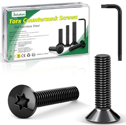 20 stycken M8 x 20 mm försänkta skruvar svart, Bolatus 304 rostfria skruvar Torx försänkta skruvar med Torx-nyckel och låda enligt standard ISO 14581 för maskiner och utrustning, utomhusanläggningar