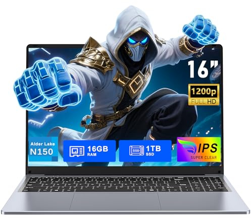 FUNYET Ordenador Portátil 16 Pulgadas, 16 GB de RAM, 1 TB de SSD Gaming Laptop, Win 11 Pro Notebook, PC Portátil Procesador N150 (hasta 3,6 GHz), 6000mAh, FHD 1920 * 1200, Teclado Retroiluminado