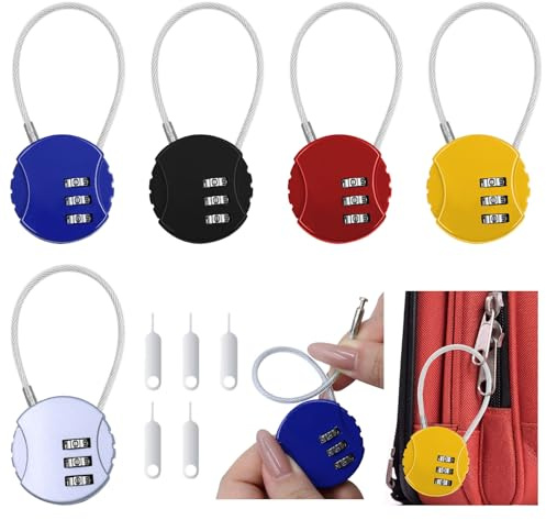 Cadenas à Combinaison 3 Chiffres, 5 Couleurs avec 5 Aiguilles de Réinitialisation, Cadenas à Code Réinitialisable Sécurité pour Casier, Armoire, Sac à Dos (5PC)
