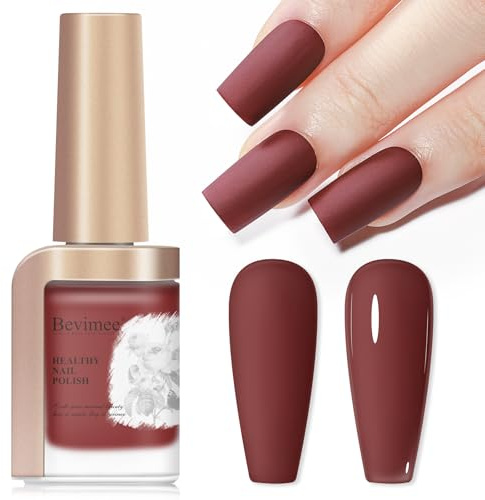 Bevimee Matte Nail Polish, Red Quick Dry Nail Lacquer Non Gel Matte Finish Effect, Long Lasting & Fast Drying Nail Pigment Velvet Nail Polish for Nail Art