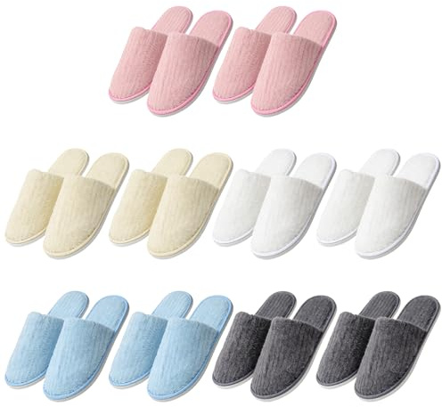 GAOUTO 10 par gästtofflor hotelltofflor: Universalstorlek 40–44 frottétofflor, tofflor med stängda, tvättbara halkfria, korallfleece, tår för spa, fest, gäster, hotell