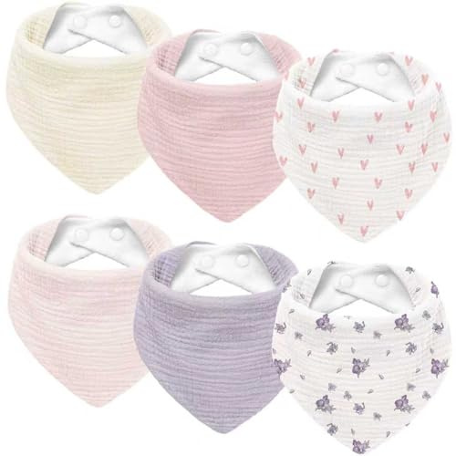 Susurration Babero para bebé, pañuelo triangular de muselina, pañuelo para el cuello para niño y niña, babero ajustable, Flor lila, Talla única