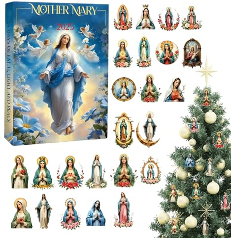 Julkalender adventskalender 2025 – 24 dagars akryl julhänge – Jungfru Maria dekorativa ornament set – för semester, födelsedagar, troende, kollektio