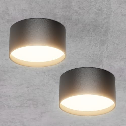 Klighten 2 Piezas 18W Focos de techo LED, Foco superficie Redondos, Lampara Techo Cilindrico Moderno, Plafón Focos Aluminio para Cocina Baño, IP44, Blanco Cálido 3000K, 1029LM, Negro, 6 x 12 cm