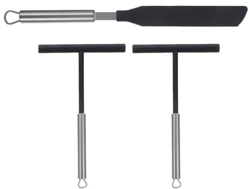 WATIIFUFU Set Spatole per Pancake in Acciaio Inox 3 Pezzi, Spatola per Crêpe Professionale Distribuzione Uniforme della Pastella, Utensili da Cucina per Crepes e Pancake, Strumenti