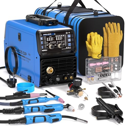 ANDELI MIG-205DP 8-in-1 Multiprozess-Schweißgerät 230V – 205A Puls-MIG/Gas-MIG/WIG HF/Plasmaschneider/Fülldraht/Cold/Clean/E-Hand, IGBT, für Alu/Stahl/Edelstahl, Neuestes Modell 2026