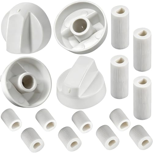 Lote de 4 Botones para Placas de Cocina y Cocinas de Gas, Botones Universales para Hornos, Compatibles con la Mayoría de Modelos, Incluye 12 Adaptadores, Blanco