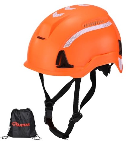 Safeyear Casco de Seguridad Tipo II Homologado, Casco Obra con Protección Lateral, Casco Trabajo Ajustable con Barboquejo 500N, Casco Escalada EN397 EN12492 para Trabajo en Altura y Construcción