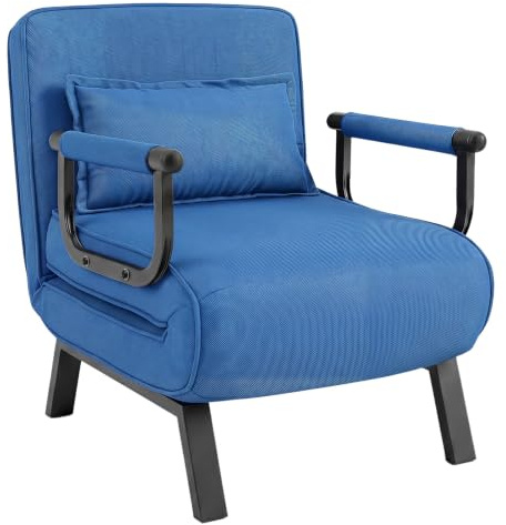COSTWAY Folding Sofa Bed, Convertible Single Sofa Chair Bed (Blue) | 6-Position Adjustable Backrest, Pillow, Upholstered Seat Lounge Couch, Sleeper Recliner Armchair, for Living Room, Bedroom