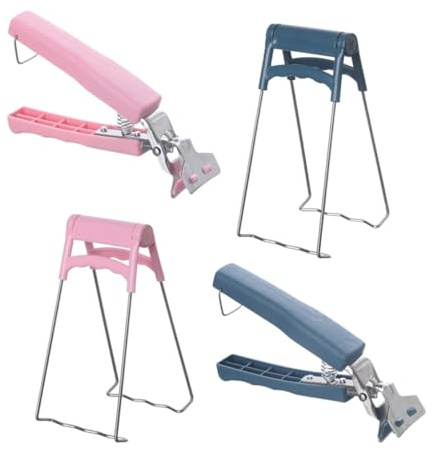 Toyvian 4 Pièces Pince Anti-brûlure en Acier Inoxydable Portable pour Bol et Plat, Accessoire Cuisine Pratique Bleu et Rose, pour Camping et Pique-niques