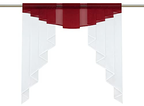 HongYa transparenter Voile Scheibengardine Tunnelzug Kurzstore Küche Kleinfenster Gardine H/B 125/120 cm Rot