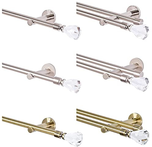 MDEKOR Barra de Cortina Extensible para Visillos de 16 mm, de dos vías: Acero Inoxidable Cromado Mate Dorado Envejecido, 120-600 cm, Cristal (Acero Inoxidable, 2 vías, 240 cm)