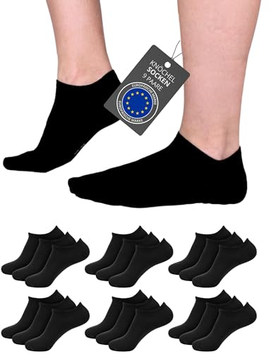 POPYS® 9 Pares Calcetines cortos Unisex de Algodón con 200 Hiladas | Calcetines Tobilleros Hombre y Mujer para el día a día. (FR/ES, Números, 40, 46, Regular, Regular, Negro invisible)