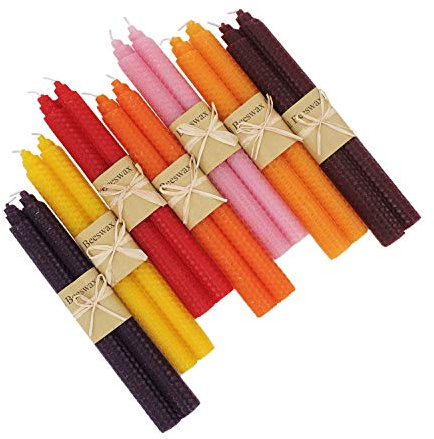 Set of 14 9 Inch Beeswax Taper Candles - Smokeless Unscented Long Burning Dripless Candles for Wedding, Home Decor, Dinner Party, and Holiday Gifting