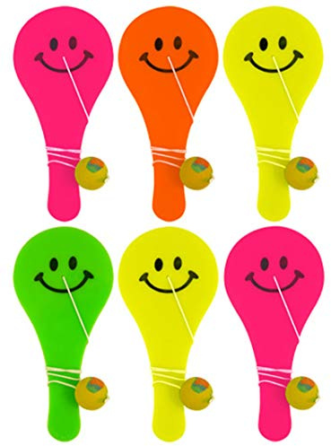 HENBRANDT Lot de 12 mini raquettes et jeux de balle avec visage souriant