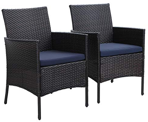 PHIVILLA 2er Set Rattan Stuhl mit Kissen aus Polyrattan und Stahlrahmen Gartenstuhl für Gartenbalkon Wasserdicht