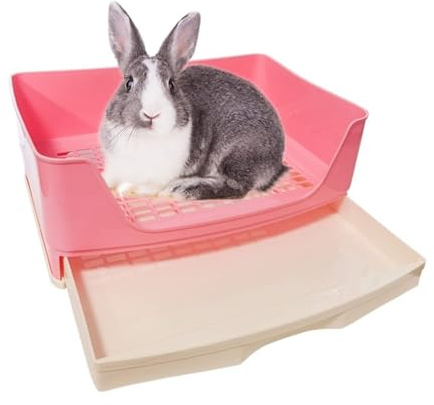 kathson Large Rabbit Litter Box Trainer, Potty Corner Toilet with Drawer Bigger Pet Pan for Adult Hamster, Guinea Pig, Ferret, Galesaur, Bunny and Other Animals (Pink)