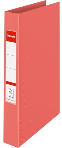 Esselte Ring Binder, 190 Sheet Capacity, 42mm Spine, 2 Ring A4 Folder, Hard Cover File, Home/Office Use, Embossed Pattern, Colour'Breeze Range, Coral, 628433