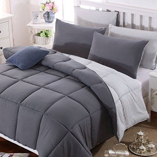 QZY Bettdecke 155x220cm - Quilted Steppbettdecke antiallergisch für Allergiker 100% Microfaser 4 Jahreszeiten Bettdecke Double Face Grau/Rauch Ganzjahresdecke