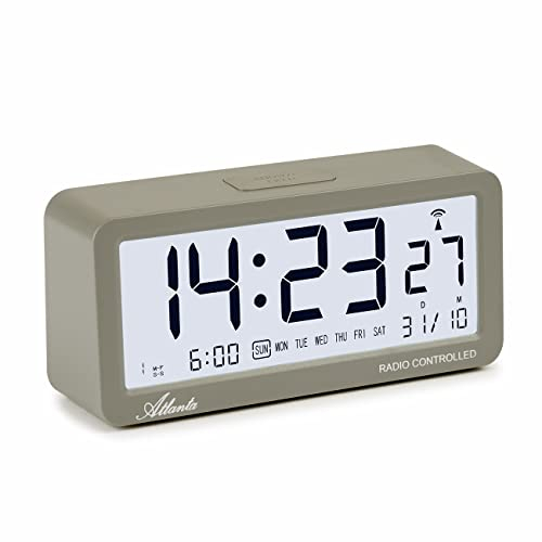 Atlanta Funkwecker Digital-Wecker LCD Snooze Licht Lautlos Ohne Ticken 3 Weckzeiten Alarme Grau - 1879-4