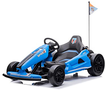 Kinder Elektroauto e-Gokart mit 24V und Driftfunktion + 2X 12V7A (24V7A) Akku und 2 Motoren -Blau (Blau)