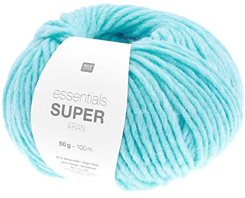 Rico Essentials Super Aran, dicke Wolle Nadelstärke 5, Dochtgarn zum Stricken und Häkeln, 50g 100m (18 türkis)