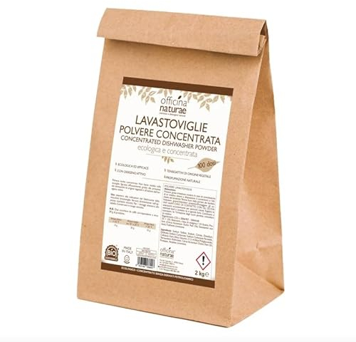 Officina Naturae | O.N. Polvere Lavastoviglie, Detersivo Ecologico con Olio Essenziale di Arancio Dolce e Percarbonato Sbiancante Puro, Elimina Cattivi Odori e Igienizza le Stoviglie, 2 Kg