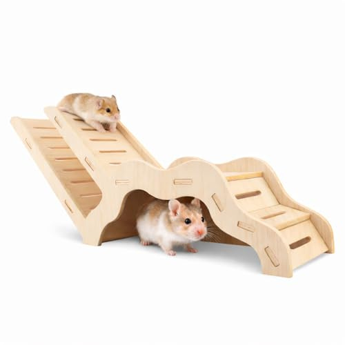Large Size Syrian Hamster Explorer Set - Snap-Together Wooden Burrow with Panoramic Window,Natural Chew-Safe Design Decorative Landscaping Digging Peeping Hide Underground Fun for Cage Enrichment