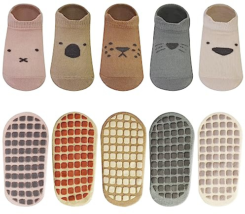 ELUTONG Baby Socken Anti Rutsch Dünn - Schön Baumwolle Rutschfeste Socken Baby Kinder, 5 Paar Sommer Krabbelsocken Stoppersocken für Mädchen Jungen 1-3 Jahre