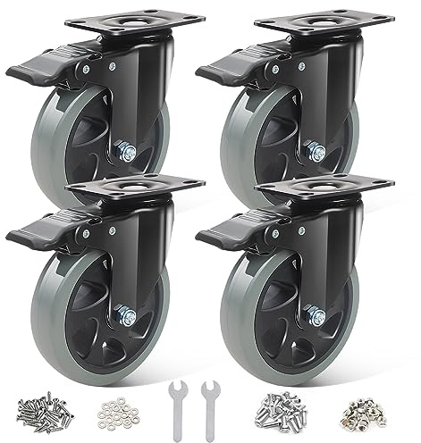 BAOLIHUI Ruedas Pivotantes para Muebles Pesados - 125mm Gris Set 4 -Ruedas Giratorias y Freno Soportan hasta 800KG - Perfectas para Transporte de Muebles y Placas Industriales