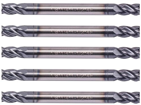 BestParts 5pcs 1/8 Solid Carbide Square End Mills - Double End - AlTiN Coated, 4 Flute, 35 Degree Helix, 1/8 Cutting Diameter, 1/8 inch Shank Diameter, 1/4 Length of Cut, 1-1/2 Overall Length