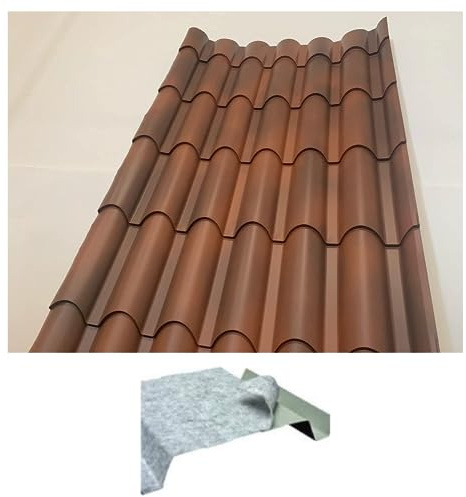 FT METALLI - lamiera ondulata finto coppo con Feltro Anticondensa e Antirumore copertura tettoia per esterno - lamiera zincata preverniciata - antichizzato 1750 mm