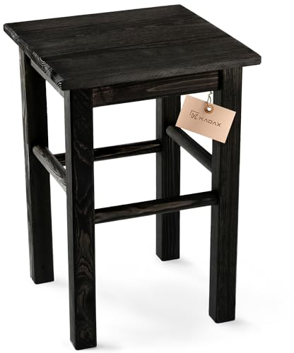 KADAX Tabouret en Bois de Pin Naturel, Élégante Chaise pour Ajouter Une Touche de Charme Rustique à Votre Décoration Intérieure (Noir)