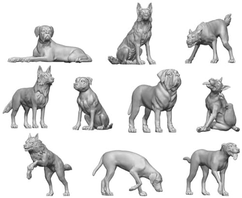 Greenstuff World GSWD-12291 Kit d'impression 3D pour diorama, chiens, 10 pièces, kit en résine