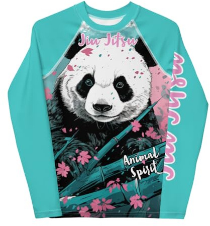 Generic Youth Girls No Gi Jiu Jitsu Rash Guard - Panda Design, BJJ, MMA, Martial Arts White, 8