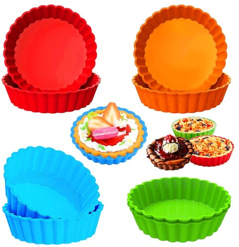 Stampo Crostata Mini Quiche, 8 Stampo Crostata Silicone, Stampi Crostatine Monoporzione 4 Inch, Stampo per Quiche Riutilizzabile Piccolo Utilizzato per Preparare Cupcakes, Muffin, Pane