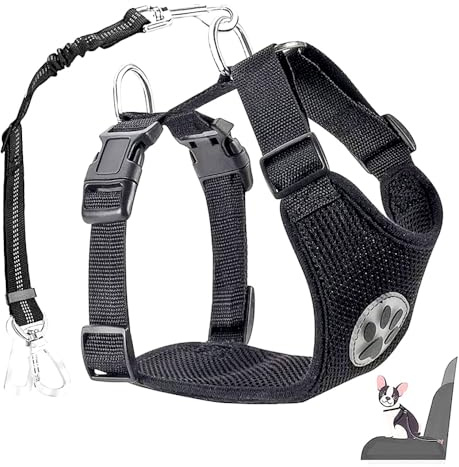 CUEMOON Harnais pour chien avec ceinture de sécurité pour voiture, Harnais pour chiot en double couche de maille en latex respirante, Anti-traction réglable avec poignées élargies M