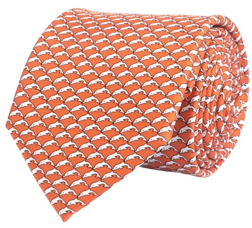 WITZROYS 100% Silk Ties for Men Handmade Neckties with Animal Printed Patterns+Gift box … (Dolphins - Silver on Rust, Regular Length - 59)