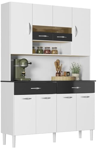 ACTUAL DIFFUSION Buffet 8 Portes 2 Tiroirs 9 Niches Blanc et Noir Vogue L 122.5 H 176 P 36.3 cm